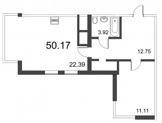 Двухкомнатная квартира (Евро) 50.16 м²