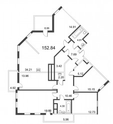 Пятикомнатная квартира 152.74 м²