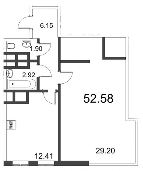 Однокомнатная квартира 53 м²