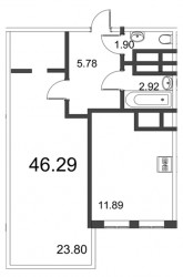 Однокомнатная квартира 46.86 м²