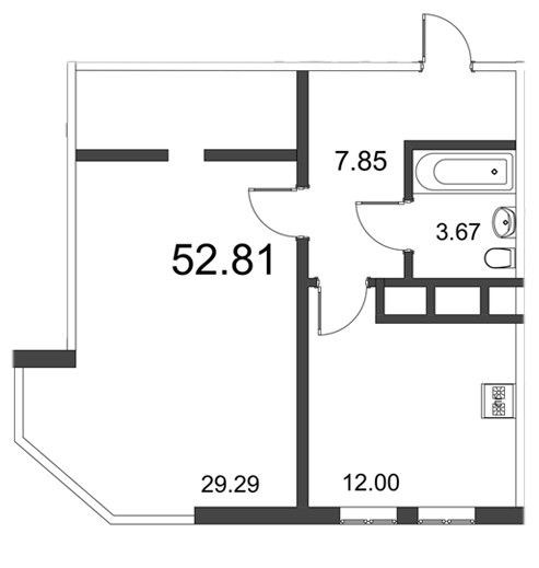 Однокомнатная квартира 52.75 м²